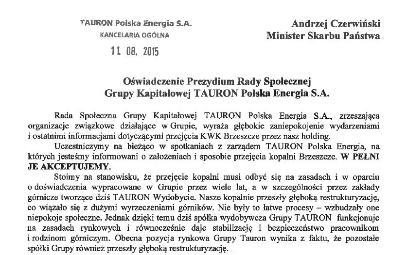 Thumbnail for the post titled: Związki w sprawie przejęcia przez TAURON KWK Brzeszcze
